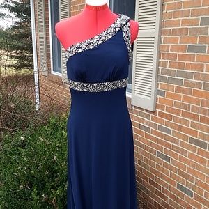 EUC Sz11 Beata Studio navy knit straight prom dress